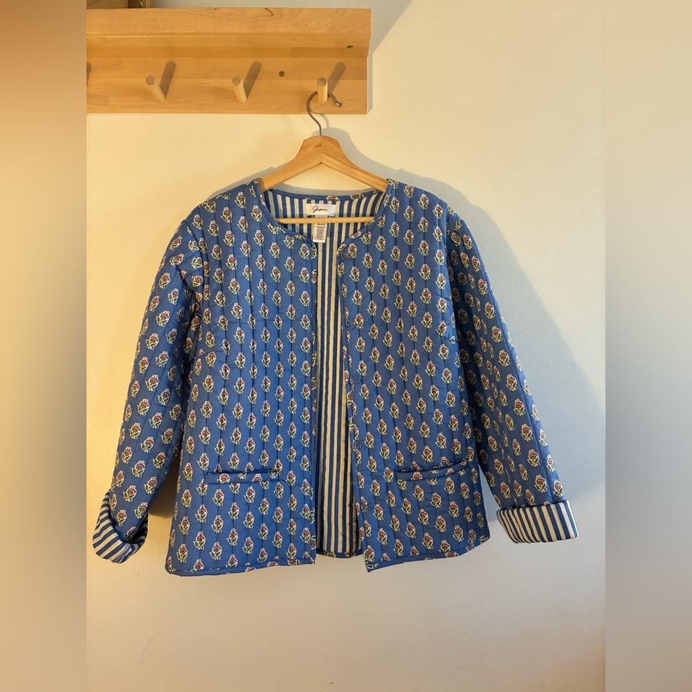 Japna Blue Floral-Print Quilted Jacket